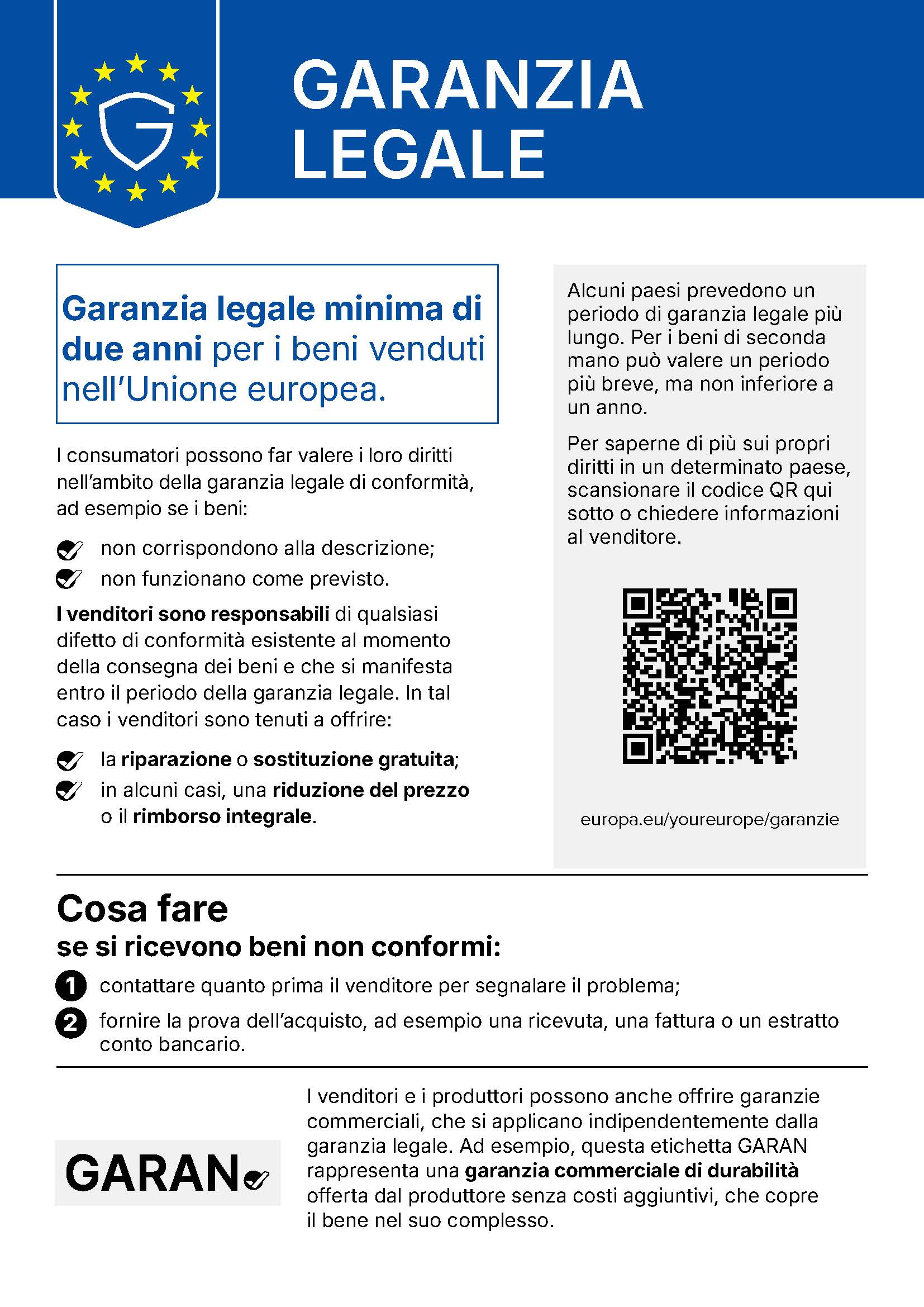 Informazioni sulla garanzia legale nell'Unione europea